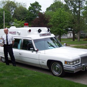 1975 Cadillac Superior 54" Ambulance purchased from Peter Orioles in New York. It is believed that the car saw actual service in New Jersey.