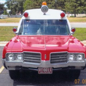Front pic of the voran f.h. 1969 C/B Oldsmobile 48 " ambulance