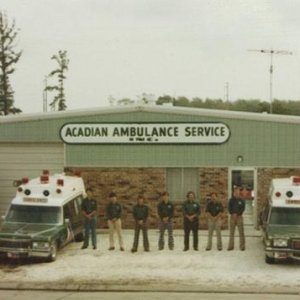 Acadian Ambulance Units in Morgan City.  One 5 beacon Cadillac Superior and one single beacon Pontiac Superior...